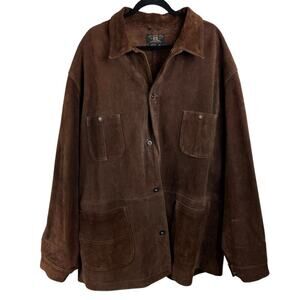 RRL Double RL Ralph Lauren Genuine Leather Suede Cargo Utility Jacket Brown XL